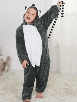 Onesie Red Panda Racoon Kigurumi Pajamas Kids Black Unisex For Kids Winter Sleepwear Mascot Animal Halloween Costume onesie pajamas