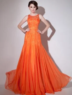 Orange Evening Dress Mesh Cut-Out Chiffon Dress Milanoo wedding guest dress