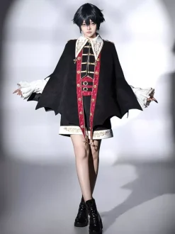 Ouji Lolita Black Long Sleeves Black And Red Prince Pants Shirt Overcoat Outfits