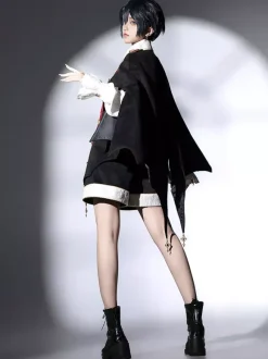 Ouji Lolita Black Long Sleeves Black And Red Prince Pants Shirt Overcoat Outfits