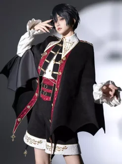 Ouji Lolita Black Long Sleeves Black And Red Prince Pants Shirt Overcoat Outfits