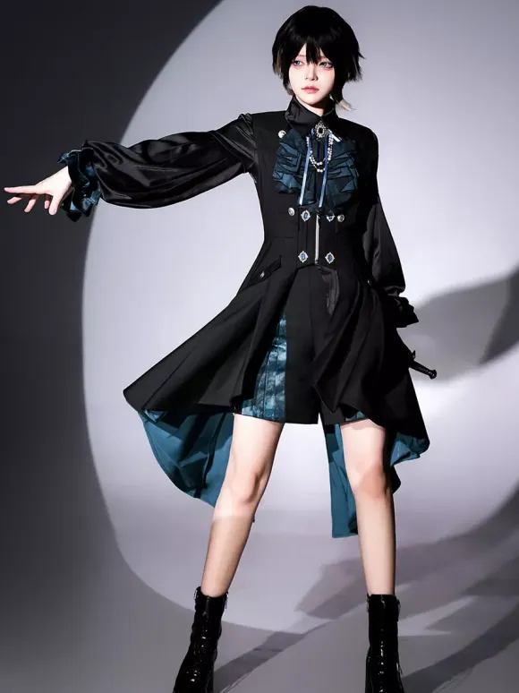 Ouji Prince Lolita Set Black Long Sleeves Gothic Ruffles Lolita Set