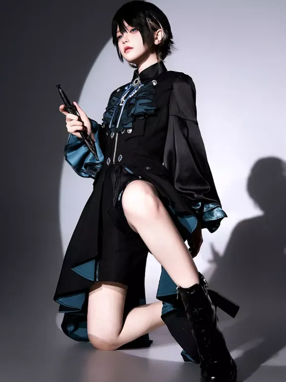 Ouji Prince Lolita Set Black Long Sleeves Gothic Ruffles Lolita Set