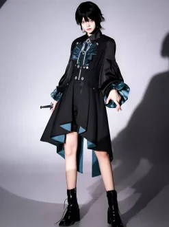 Ouji Prince Lolita Set Black Long Sleeves Gothic Ruffles Lolita Set