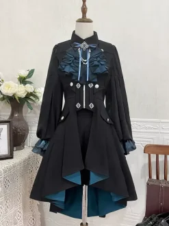 Ouji Prince Lolita Set Black Long Sleeves Gothic Ruffles Lolita Set