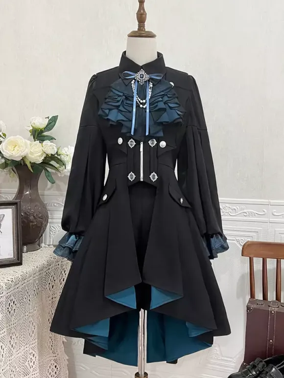 Ouji Prince Lolita Set Black Long Sleeves Gothic Ruffles Lolita Set