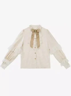Ouji Prince Lolita White Top Dress Set Ruffles Lace Long Sleeves Lolita Set