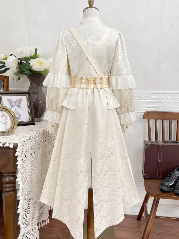 Ouji Prince Lolita White Top Dress Set Ruffles Lace Long Sleeves Lolita Set