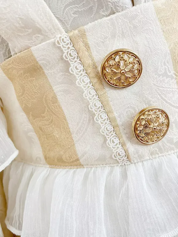 Ouji Prince Lolita White Top Dress Set Ruffles Lace Long Sleeves Lolita Set