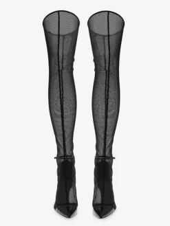 Over The Knee Boots Black Mesh Sexy Pointed Toe Thigh High Sandal Boots Boots