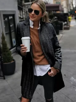 Overcoat Lapel One Button Casual Spring Outerwear For Women