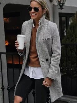 Overcoat Lapel One Button Casual Spring Outerwear For Women