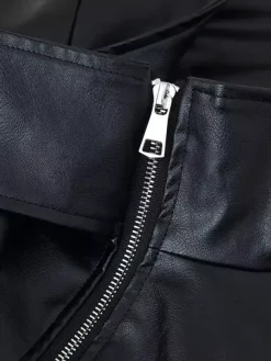 Oversized Faux Leather Bomber Jacket For Women - Black Retro High Neck Loose Moto Biker Coat - Spring Chic Streetwear 2026