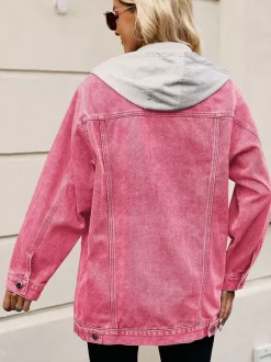Oversized Hooded Denim Jacket For Women - Long Boyfriend Fit Distressed Jean Trucker Coat - Spring Chic Streetwear 2026