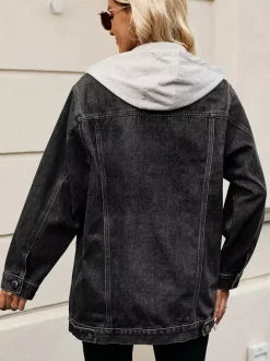 Oversized Hooded Denim Jacket For Women - Long Boyfriend Fit Distressed Jean Trucker Coat - Spring Chic Streetwear 2026