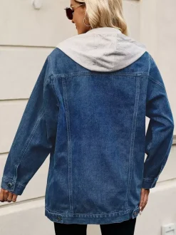 Oversized Hooded Denim Jacket For Women - Long Boyfriend Fit Distressed Jean Trucker Coat - Spring Chic Streetwear 2026