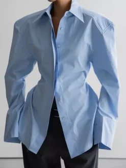 Oversized Point Collar Wide Cuff Long Sleeve Dress Shirt