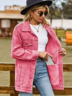 Oversized Denim Jacket For Women - Long Boyfriend Fit Distressed Jean Trucker Coat - Spring Chic Streetwear 2026