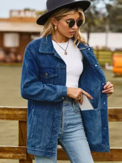 Oversized Denim Jacket For Women - Long Boyfriend Fit Distressed Jean Trucker Coat - Spring Chic Streetwear 2026