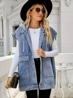 Oversized Denim Vest For Women - Vintage Long Distressed Sleeveless Jean Jacket Coat - Spring Summer Streetwear 2026