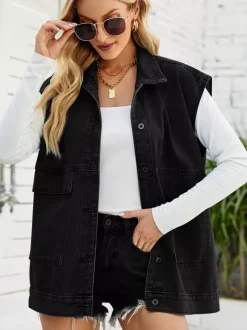 Oversized Denim Vest For Women - Vintage Long Distressed Sleeveless Jean Jacket Coat - Spring Summer Streetwear 2026