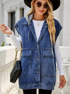 Oversized Denim Vest For Women - Vintage Long Distressed Sleeveless Jean Jacket Coat - Spring Summer Streetwear 2026