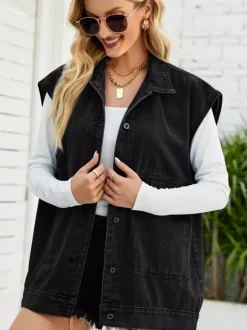 Oversized Denim Vest For Women - Vintage Long Distressed Sleeveless Jean Jacket Coat - Spring Summer Streetwear 2026