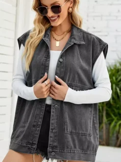 Oversized Denim Vest For Women - Vintage Long Distressed Sleeveless Jean Jacket Coat - Spring Summer Streetwear 2026