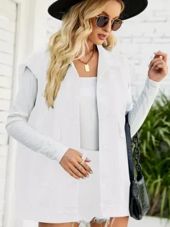 Oversized Denim Vest For Women - Vintage Long Distressed Sleeveless Jean Jacket Coat - Spring Summer Streetwear 2026