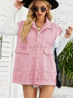 Oversized Denim Vest For Women - Vintage Long Distressed Sleeveless Jean Jacket Coat - Spring Summer Streetwear 2026