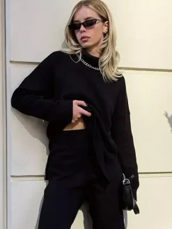 Oversized Turtleneck Pullover Sweater With Side Slits For Women 2026