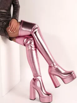 Over The Knee Boots Metallic Platform Sexy High Heel Thigh High Boots