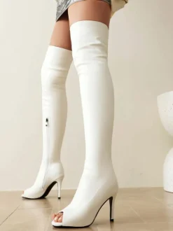 Over The Knee Boots Red Peep Toe Strench Sexy Thigh High Boots