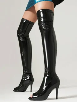 Over The Knee Boots Red Peep Toe Strench Sexy Thigh High Boots