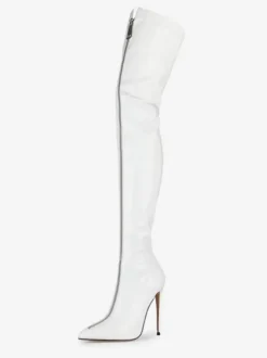 Over The Knee Boots Red Pointed Toe Zip Up Bright Leather High Heel Thigh High Boots