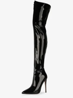 Over The Knee Boots Red Pointed Toe Zip Up Bright Leather High Heel Thigh High Boots