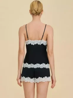 Pajama Sets Black Lace Indoor Lingerie 2-Piece Sets