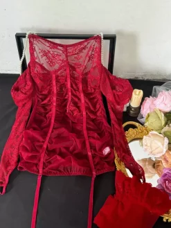 Pajama Sets Burgundy Indoor Backless Polyester Lingerie Clubwear