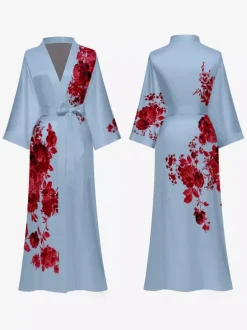 Pajamas Sleepwear Robes Black Lace Up Printed Indoor Lingerie Negligees Nightgown