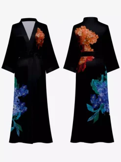 Pajamas Sleepwear Robes Black Lace Up Printed Indoor Lingerie Negligees Nightgown