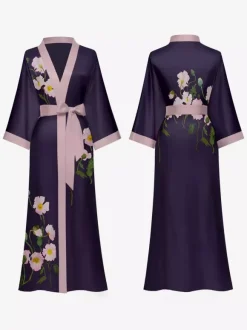 Pajamas Sleepwear Robes Black Lace Up Printed Indoor Lingerie Negligees Nightgown