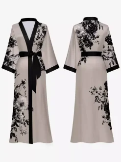 Pajamas Sleepwear Robes Black Lace Up Printed Indoor Lingerie Negligees Nightgown