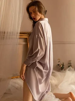 Pajamas Sleepwear Robes White Backless Lingerie Blush Pink Satin Sleep Shirt Dress