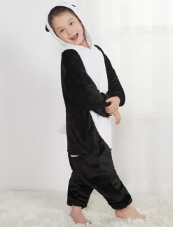 Panda Onesie Kigurumi Pajamas Kids Unisex Black Flannel Winter Sleepwear Mascot Animal Halloween Costume onesie pajamas