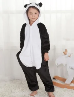 Panda Onesie Kigurumi Pajamas Kids Unisex Black Flannel Winter Sleepwear Mascot Animal Halloween Costume onesie pajamas