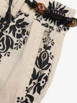 Pants Apricot Lace Up Raised Waist Printed Trousers