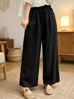 Pants Black Polyester Trousers