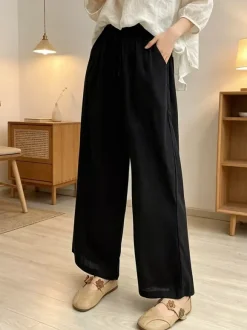 Pants Black Polyester Trousers