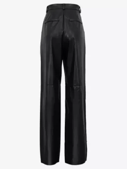 Pants Blue Buttons PU Leather Natural Waist Straight Trousers