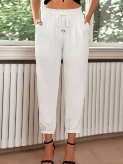 Pants Brick Red Lace Up Raised Waist Trousers